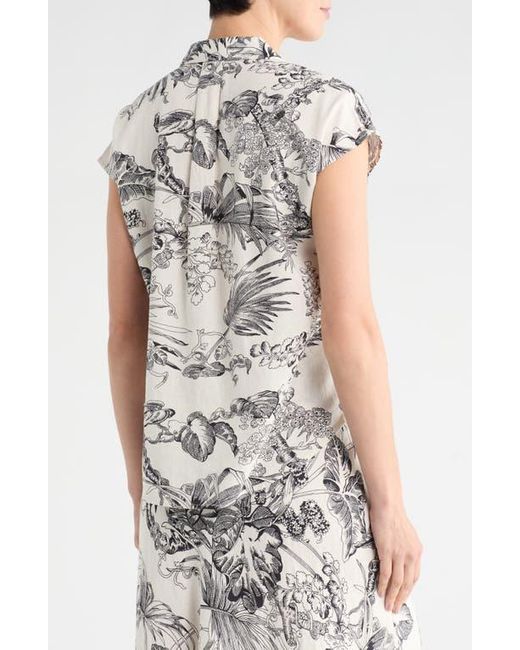 Tahari White Cap Sleeve Linen Blend Button-Up Shirt