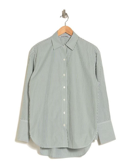 Rebecca Taylor Gray Yarn Dye Stripe Cotton Button-up Shirt