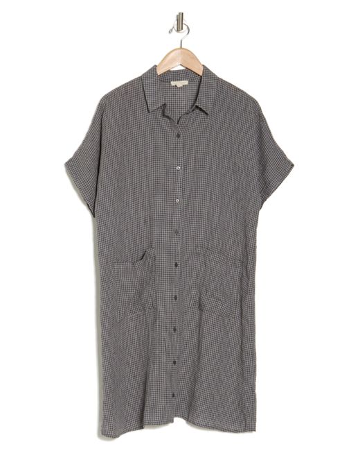 Eileen Fisher Gray Gingham Check Organic Cotton Seersucker Shirtdress