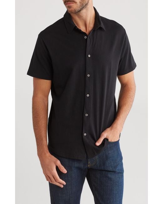 Slate & Stone Black Short Sleeve Cotton Knit Button-up Shirt for men