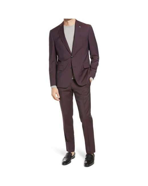Ted Baker Red Roger Extra Trim Fit Solid Wool Suit for men