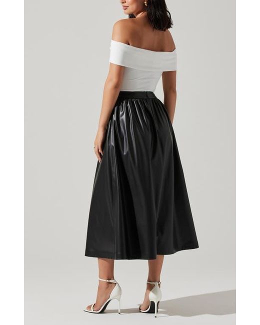 Astr Black Diandra High Waist Faux Leather Midi Skirt