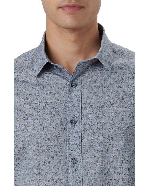 Bugatchi Blue Julian Shaped Fit Cave Art Print Stretch Cotton Button-Up Shirt for men