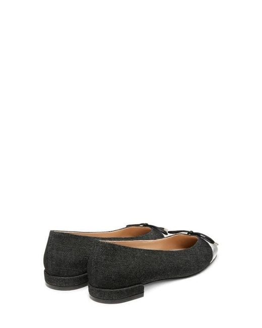 Stuart Weitzman Black Sleek Cap Toe Bow Flat