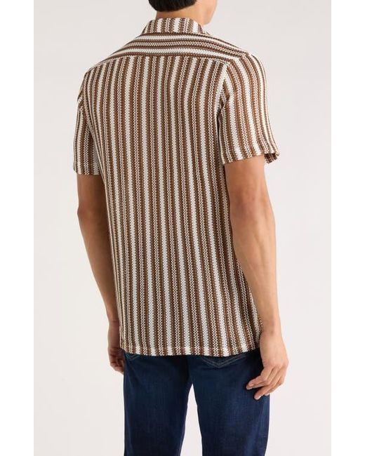 T.R. Premium Natural Textured Stripe Knit Short Sleeve Button-Up Shirt for men