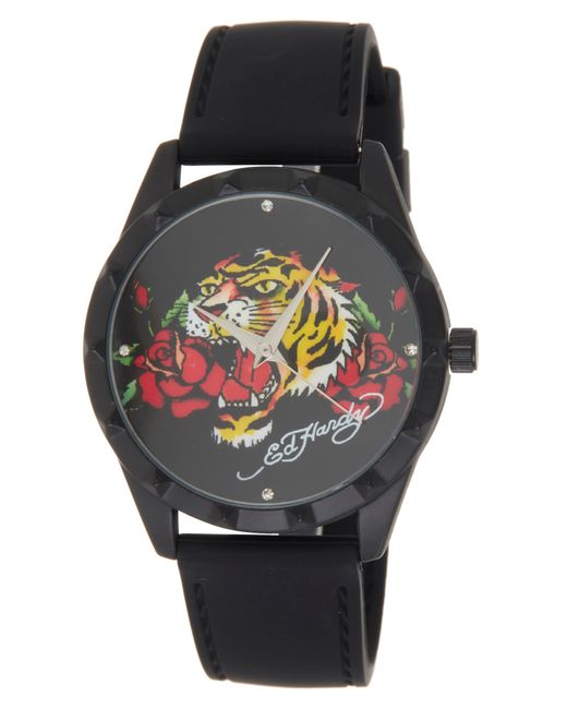 Ed Hardy Black Stud Silicone Strap Watch for men