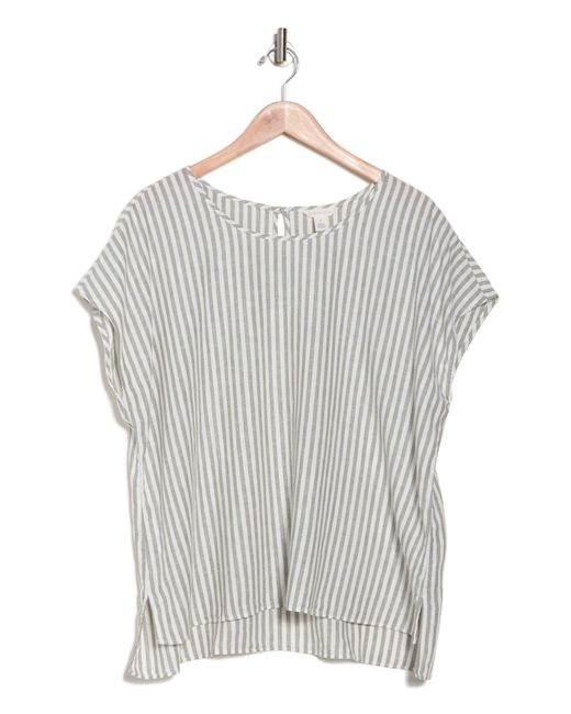 Caslon Gray Stripe Short Sleeve Linen Blend Top