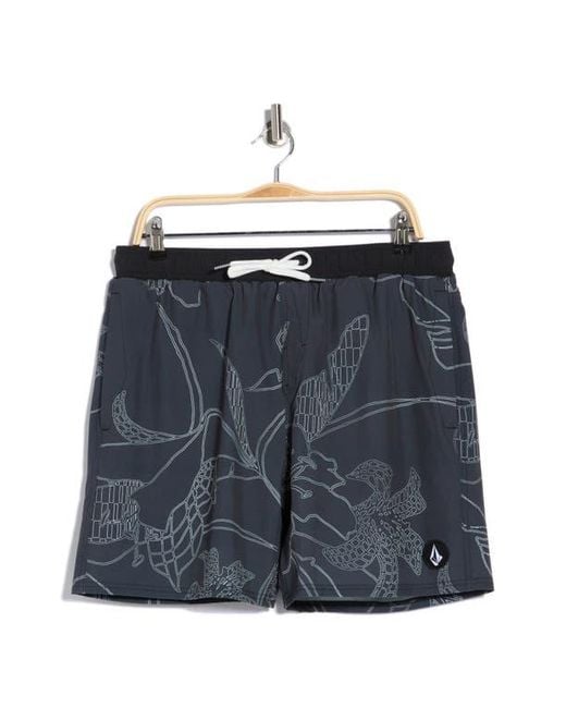 Volcom Black Manic Print Swim Trunks for men