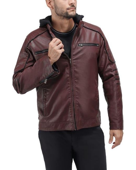 Xray Jeans Purple Faux Leather Hooded Moto Jacket With Faux Fur Lining for men