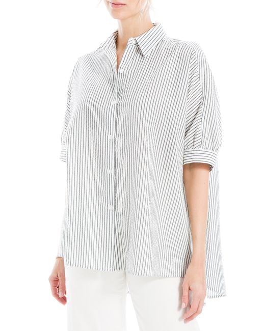 Max Studio Gray High-low Oversize Button-up Shirt