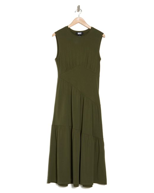 DKNY Green Tiered Stretch Cotton Maxi Dress