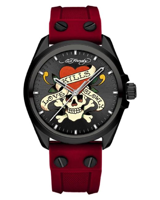 Ed Hardy Red X Singles Silicone Strap Watch for men