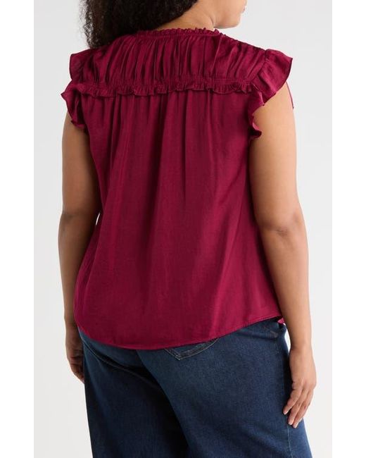 DR2 by Daniel Rainn Purple Satin Ruffle Split Neck Top