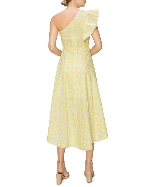 MELLODAY Yellow Floral One-shoulder High-low Dress