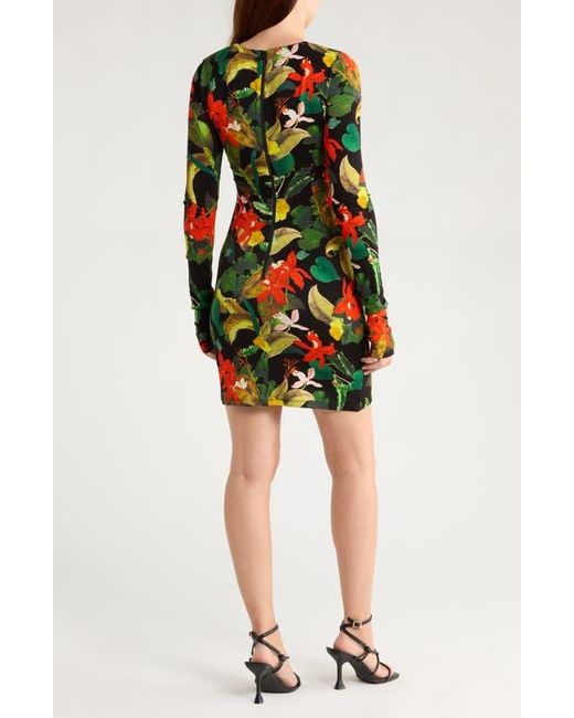 Alice + Olivia Black Delora Tropical Print Long Sleeve Minidress