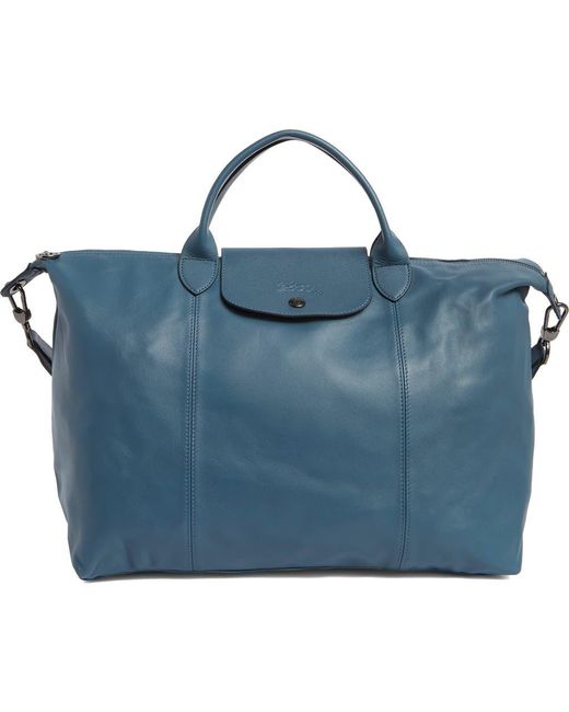 Longchamp Blue Le Pliage Cuir Leather Satchel