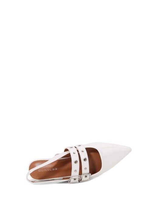 BERNESS White Fabiola Double Buckle Pointed Toe Slingback Flat