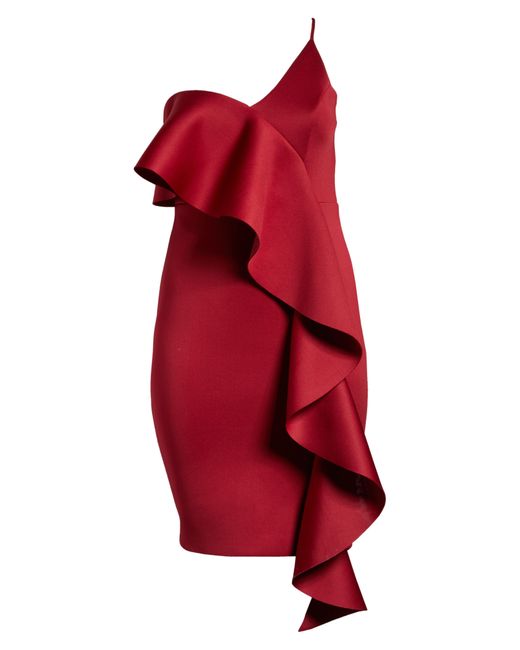 Lavish Alice One-shoulder Ruffle Dress In Burgundy At Nordstrom Rack in Red | Lyst