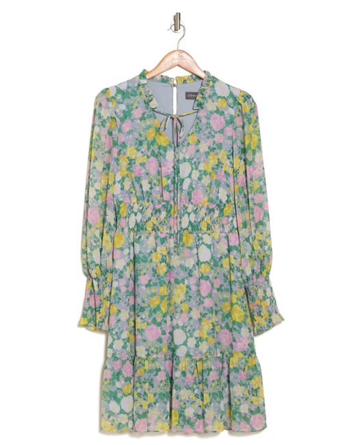 Donna Ricco Green Floral Smocked Waist Maxi Dress