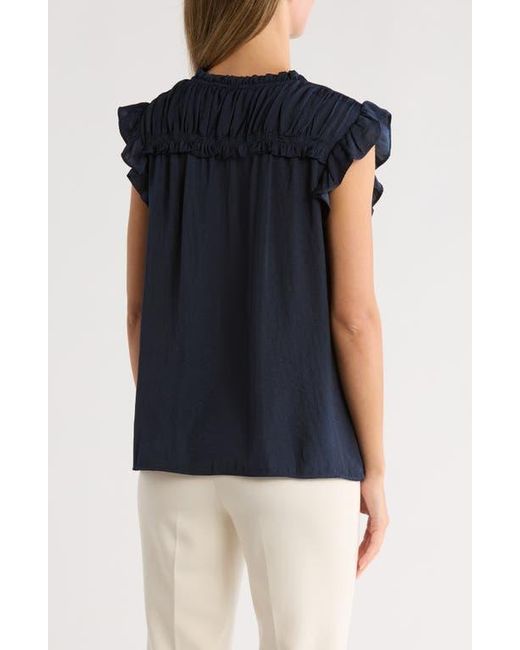 DR2 by Daniel Rainn Blue Ruffle Tie Neck Top