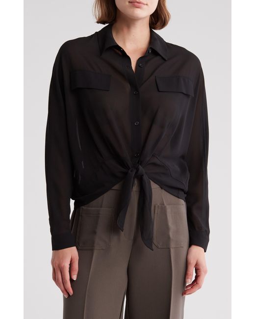 Adrianna Papell Black Tie Front Button-up Shirt