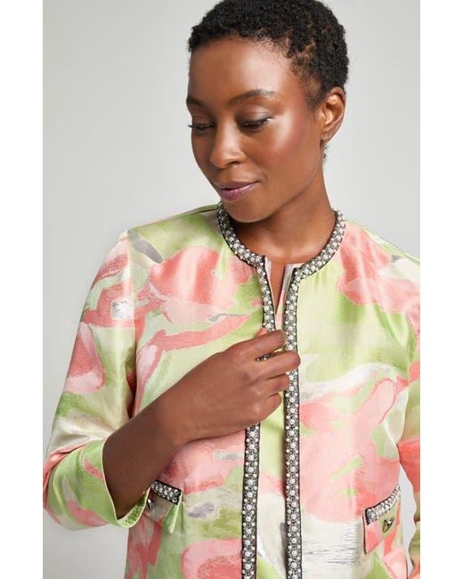 Ming Wang Pink Beaded Abstract Jacquard Jacket