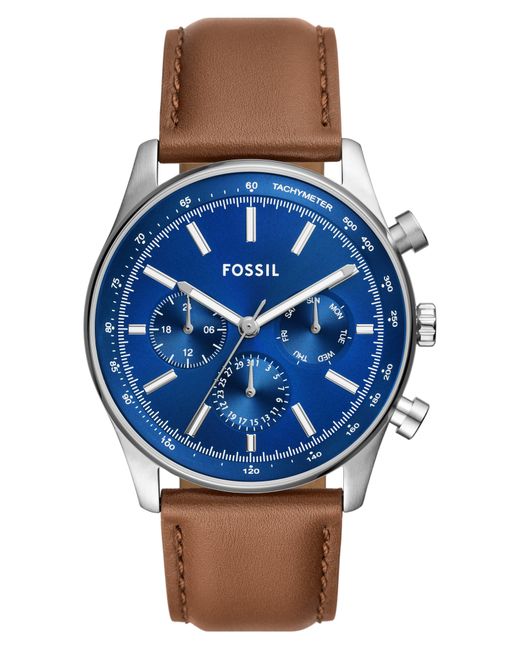 Fossil Blue Sullivan Multi Function Leather Strap Watch for men