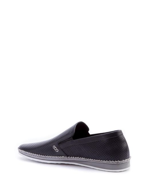 New Zanzara Men's Merz Perforated Leather Slip On BLACK Shoes 
