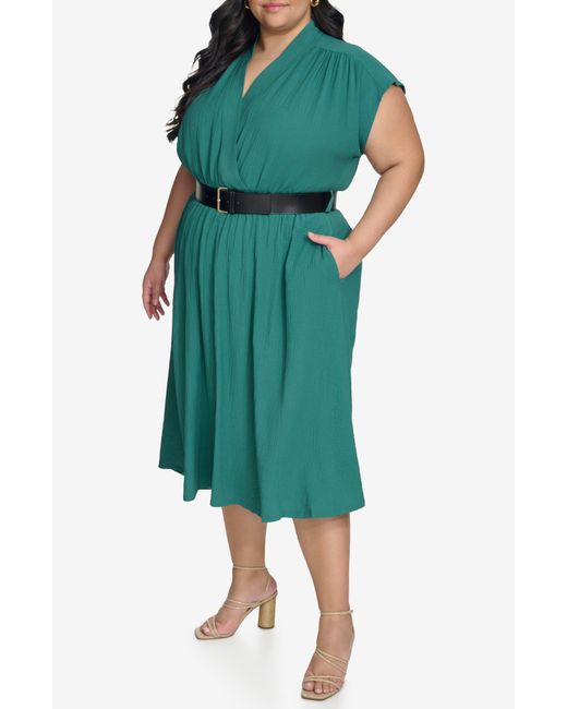 Calvin Klein Green Wrap Front Midi Dress