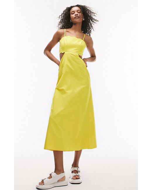 TOPSHOP Yellow Scallop Edge Cutout Cotton Midi Dress