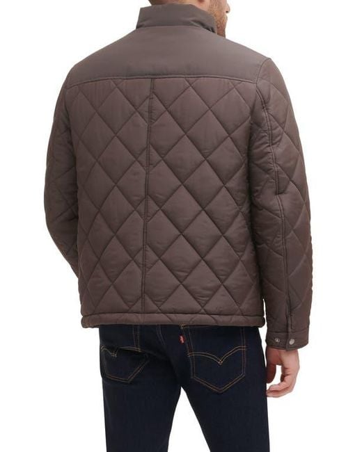 Cole Haan Brown Cole Haan Mixed Media Faux Shearling Lined Diamond Quilted Jacket for men