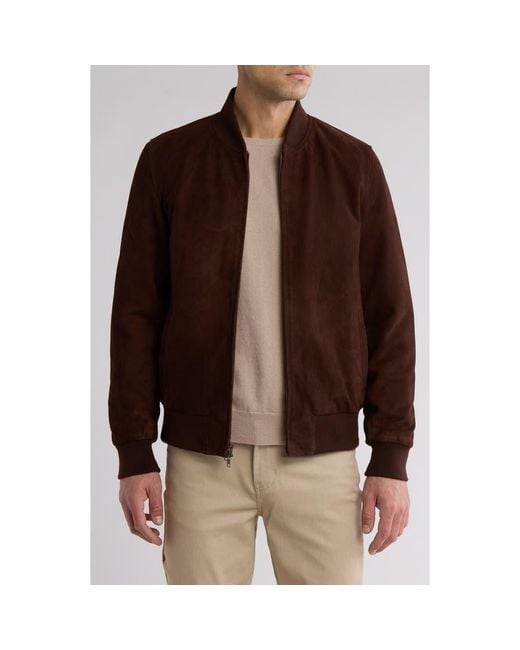 Slate & Stone Brown Suede Padded Bomber Jacket for men