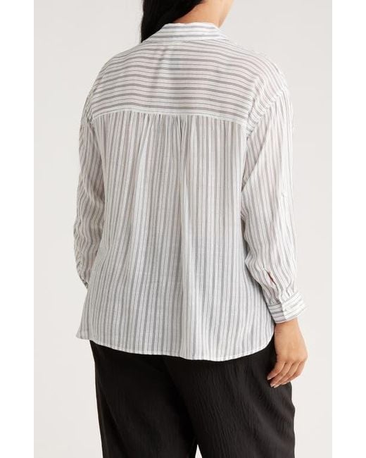 Max Studio White Stripe Roll Sleeve Button-Up Shirt