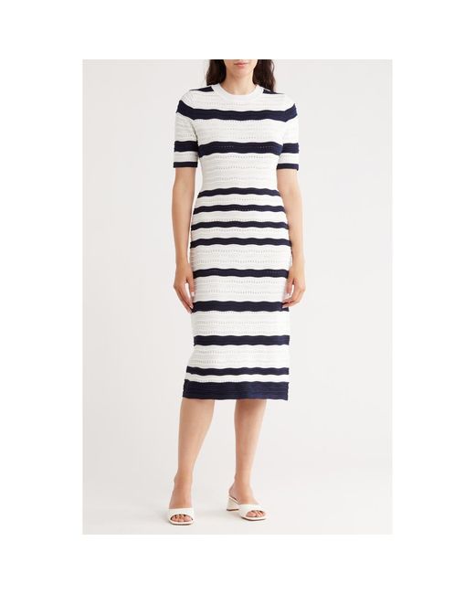 Nanette Lepore Multicolor Stripe Pointelle Stitch Sweater Dress