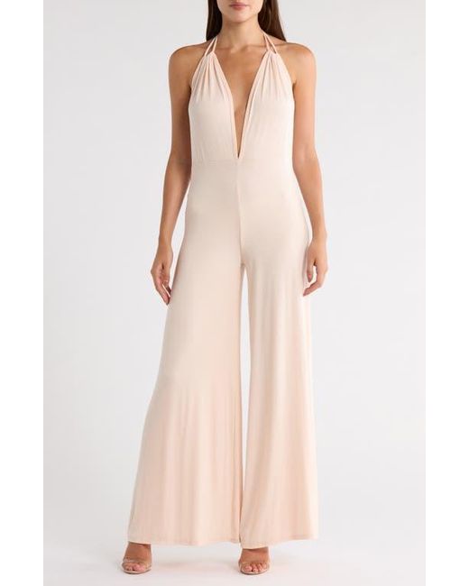 Go Couture Pink Plunge Strap Wide Leg Jumpsuit