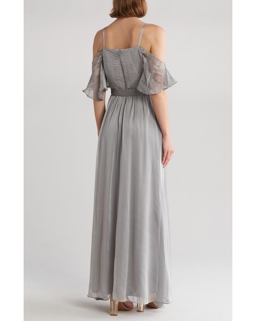 DKNY Gray Pleated Off The Shoulder Gown