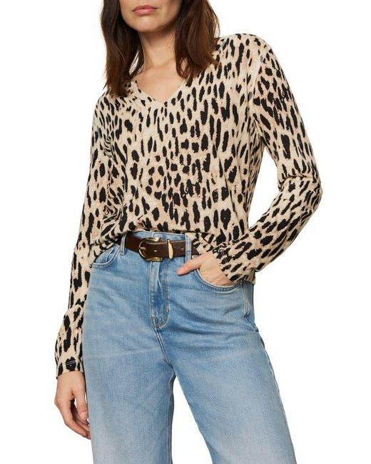 Sanctuary Black Print Split Neck Knit Top