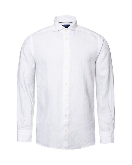 Eton of Sweden Blue Contemporary Fit Short Sleeve Linen Poplin Button-Up Shirt for men