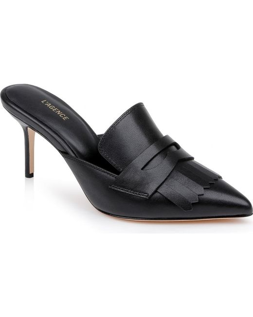L'Agence Black Bijou Ii Pointed Toe Kiltie Penny Loafer Mule