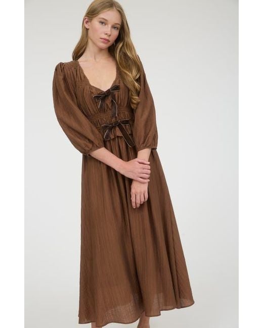 AUGUST SKY Brown Three-Quarter Sleeve Maxi Dress
