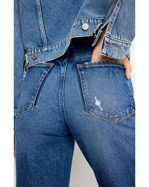 GOOD AMERICAN Blue Good Icon Twisted Slit Hem High Waist Straight Leg Jeans