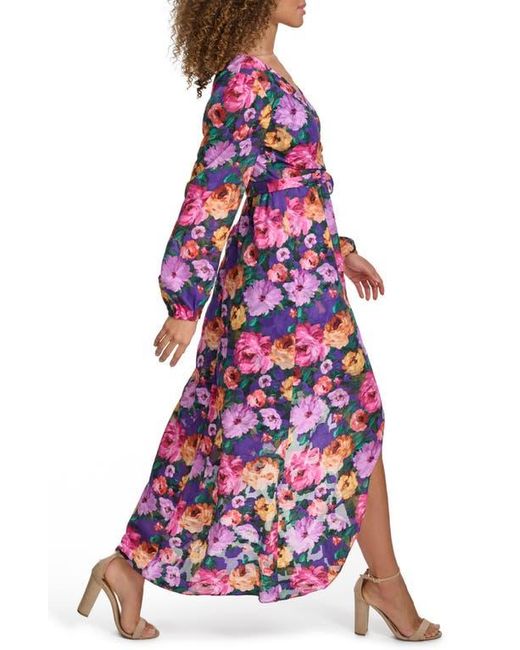 Siena Jewelry Multicolor Long Sleeve Wrap Style Midi Dress