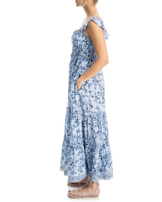 chinese dress ladies Max Studio Women's Poly Crepe Smocked Waist Ruffle Maxi Dress,  Black/Red/Rose Floral Mixed, Small at Amazon Women's Clothing store