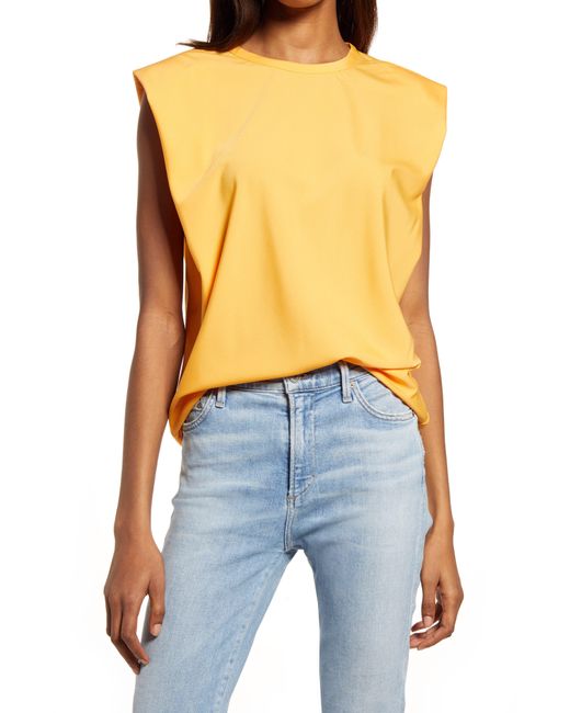 French Connection Blue Shoulder Pad Crepe Tank
