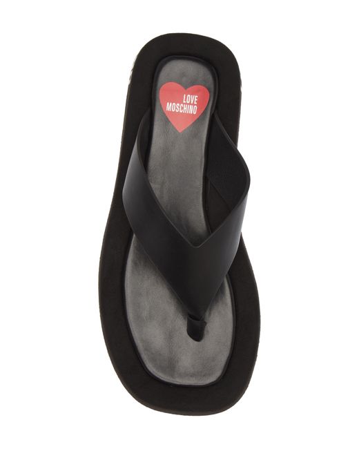 Love Moschino Black Leather Flip Flop Sandal