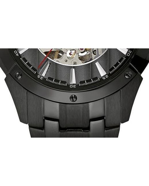 Bulova Black Skeleton Dial Automatic Bracelet Strap Watch, 43Mm for men