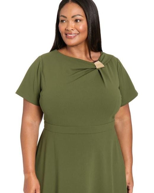 London Times Green Hardware Trim Scuba Fit & Flare Dress