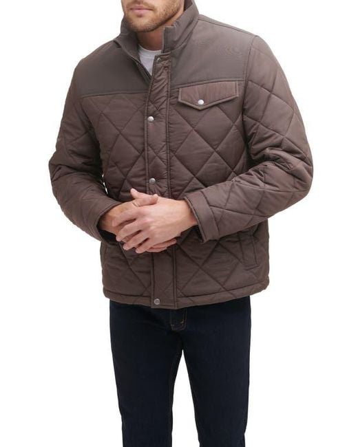 Cole Haan Brown Cole Haan Mixed Media Faux Shearling Lined Diamond Quilted Jacket for men