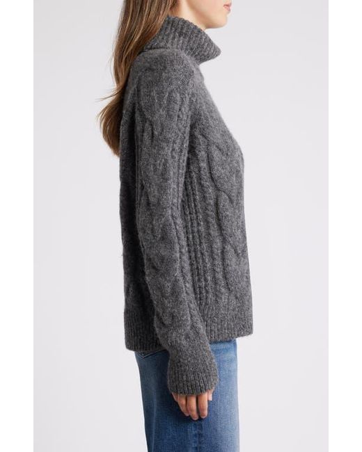 Faherty Brand Gray Frost Cable Stitch Turtleneck Alpaca Blend Sweater