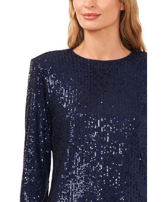 Cece Blue Sequin Long Sleeve Top